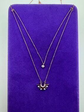 💛 Classic 925 Rose Gold Layered Starburst & Solitaire Necklace